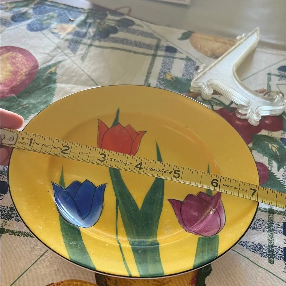 # 0863+ Hand Printed Made In Japan Vibrant Floral Yellow Plate - Picture 4 of 5